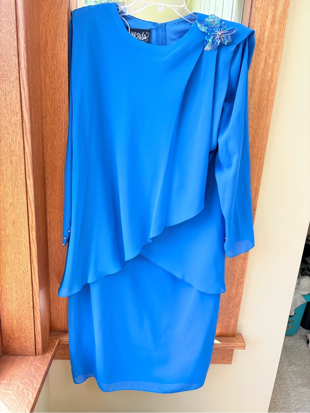 Vintage Ursula of Switzerland Royal Blue  Layered Dress Sequin Embellishment 16